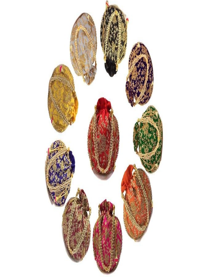 FeelOrna handicrafts and jewellery Wristlets Ethnic Potli For Women's | Designer Rajasthani Style Royal Clutch Silk Batwa Bag | Potli Bags(Pack of 4,Multicolor) - Image 1